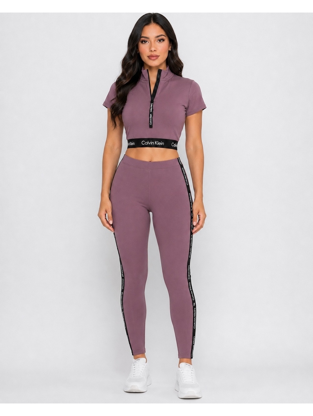 Calvin Klein Performance Mauve Logo Tape Crop Top Leggings Set M/L